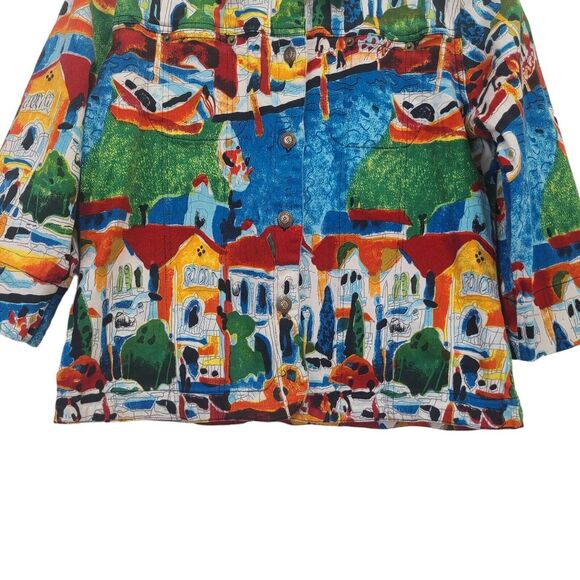 KAKTUS Women’s Multicolored Denim City Boats Jacket Button Up Pockets Size L - Picture 3 of 9